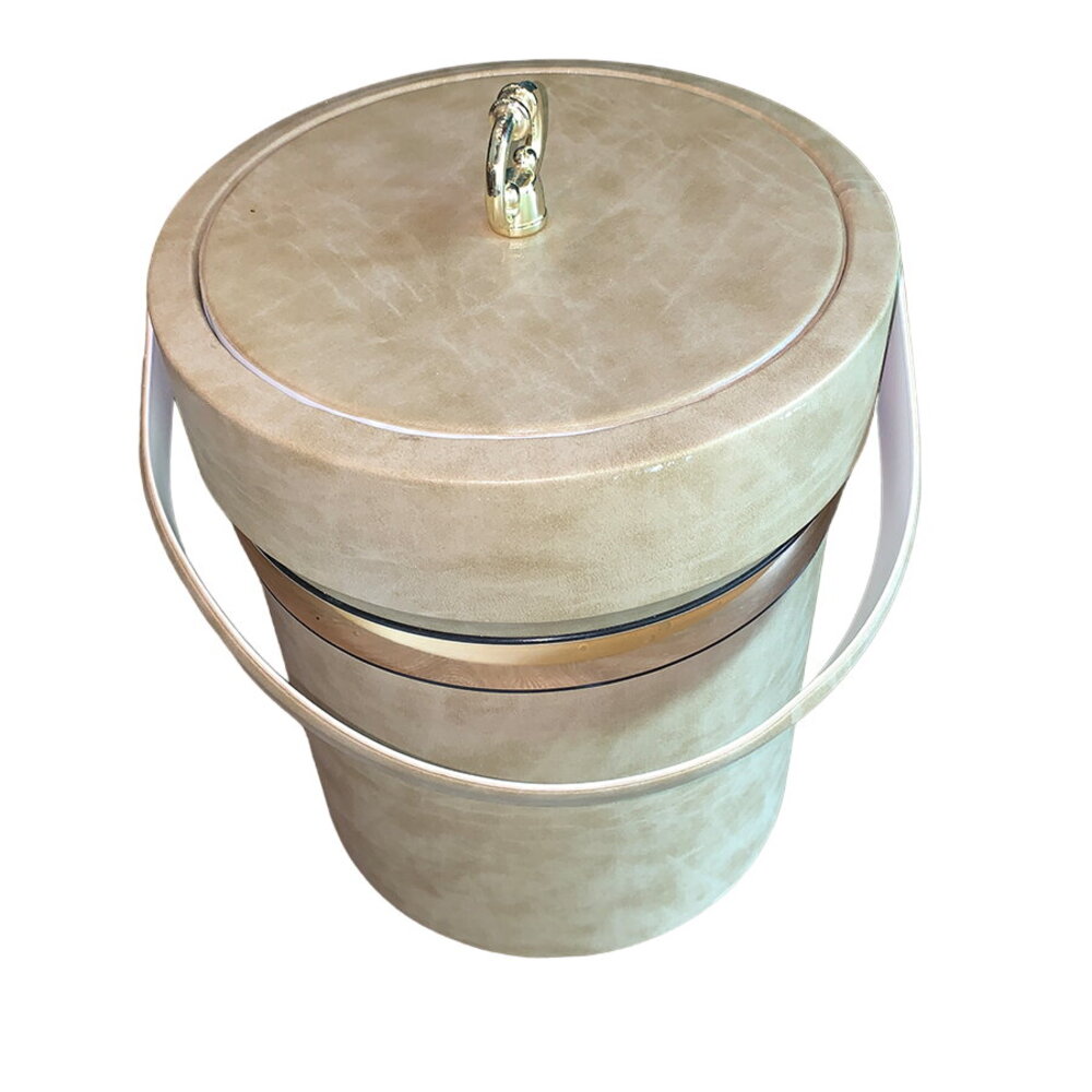 Vintage Insulated Ice Bucket Shelton-Ware/Leonard Silver Co. Ultrasuede NY Tan